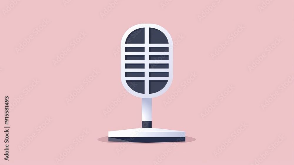 A minimalist microphone on a stand, clean lines and basic design, plain 2D vector illustration, uncluttered and simple aesthetics A minimalist microphone on a stand, clean lines and basic design, plain 2D vector illustration, uncluttered and simple aesthetics