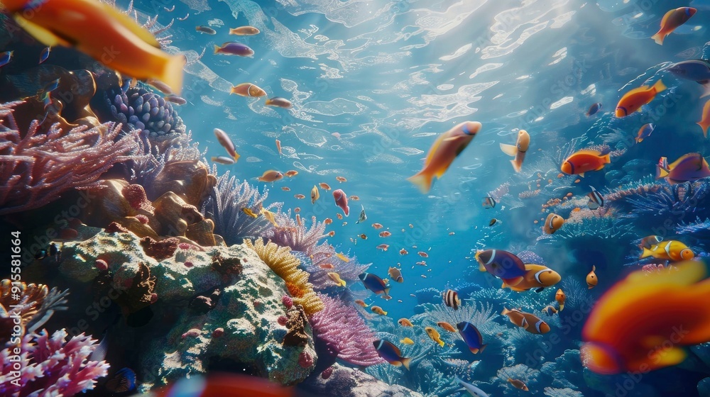 A vibrant coral reef with various fish species. A vibrant coral reef with various fish species.