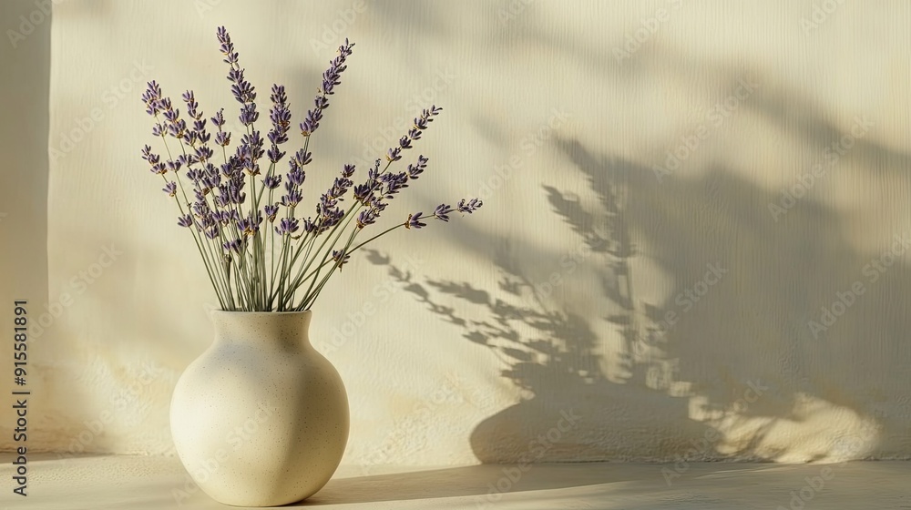 A serene image of lavender stems in a simple ceramic vase, with a neutral backdrop creating a calm, peaceful mood. A serene image of lavender stems in a simple ceramic vase, with a neutral backdrop creating a calm, peaceful mood.