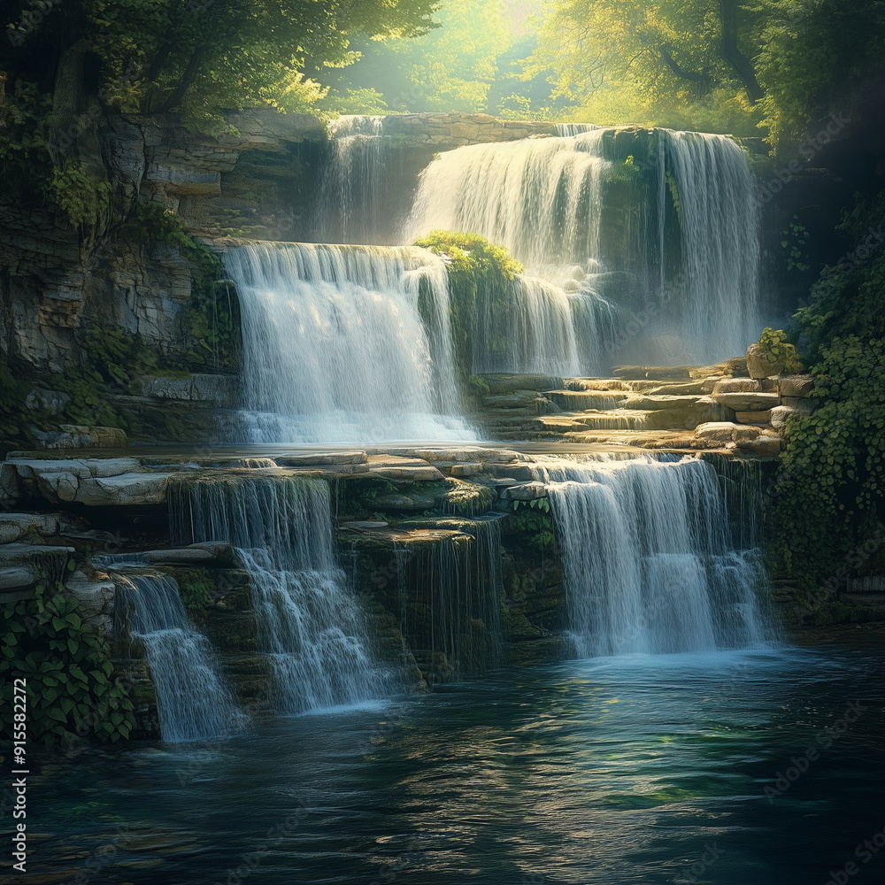 Fototapeta premium wonderful and beautiful waterfall landscape, nature waterfall
