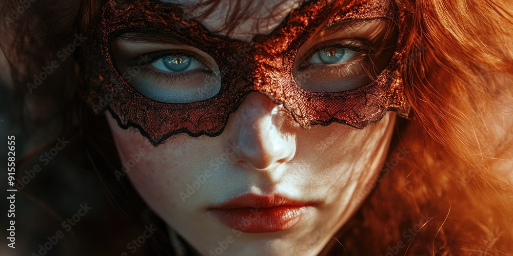 A close-up shot of a woman's face with a mask covering her features, ideal for use in scenarios where anonymity is required or to add an air of mystery A close-up shot of a woman's face with a mask covering her features, ideal for use in scenarios where anonymity is required or to add an air of mystery