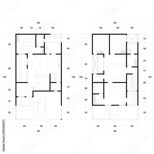Black and White floor plan of a modern unfurnished house for your design. Suburban house vector blueprint. Architectural background. eps 10