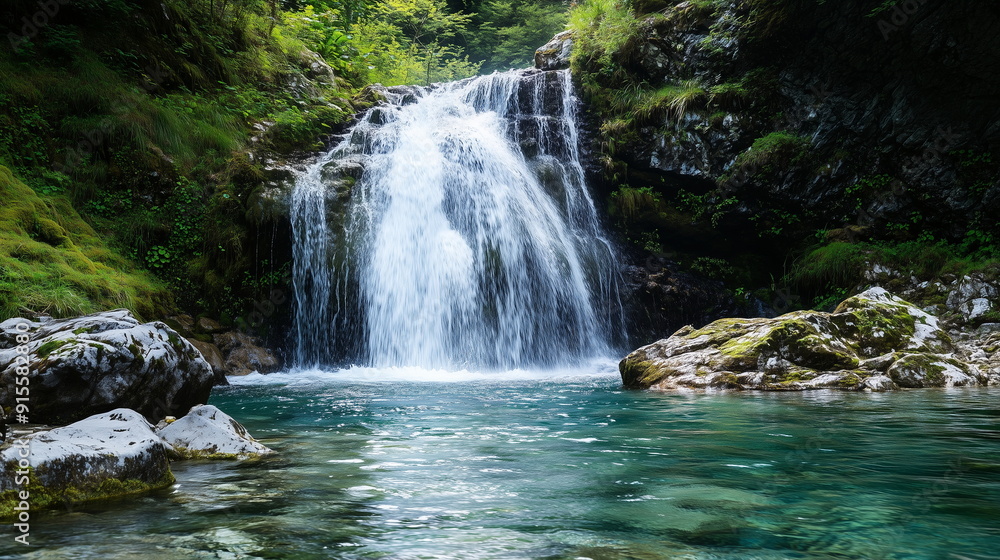 Fototapeta premium wonderful and beautiful waterfall landscape, nature waterfall