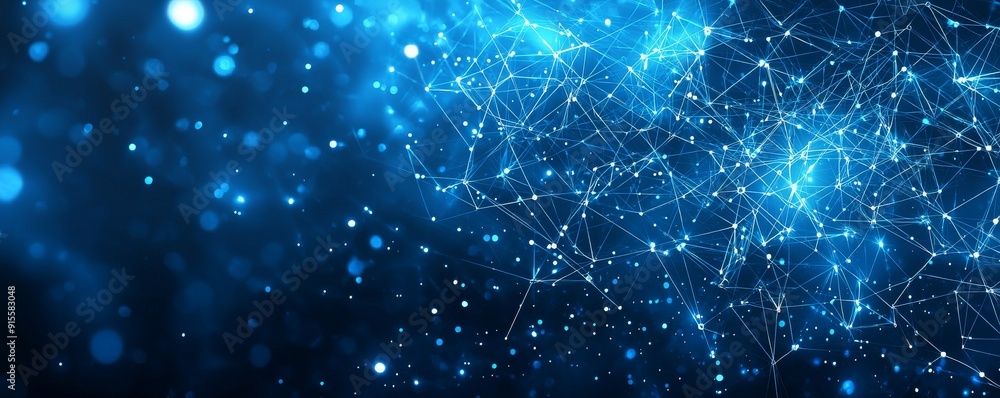 Obraz premium Abstract blue background with interconnected light lines and particles