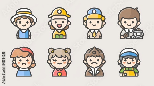 Wallpaper Mural Cute Cartoon People Icons Set. Torontodigital.ca