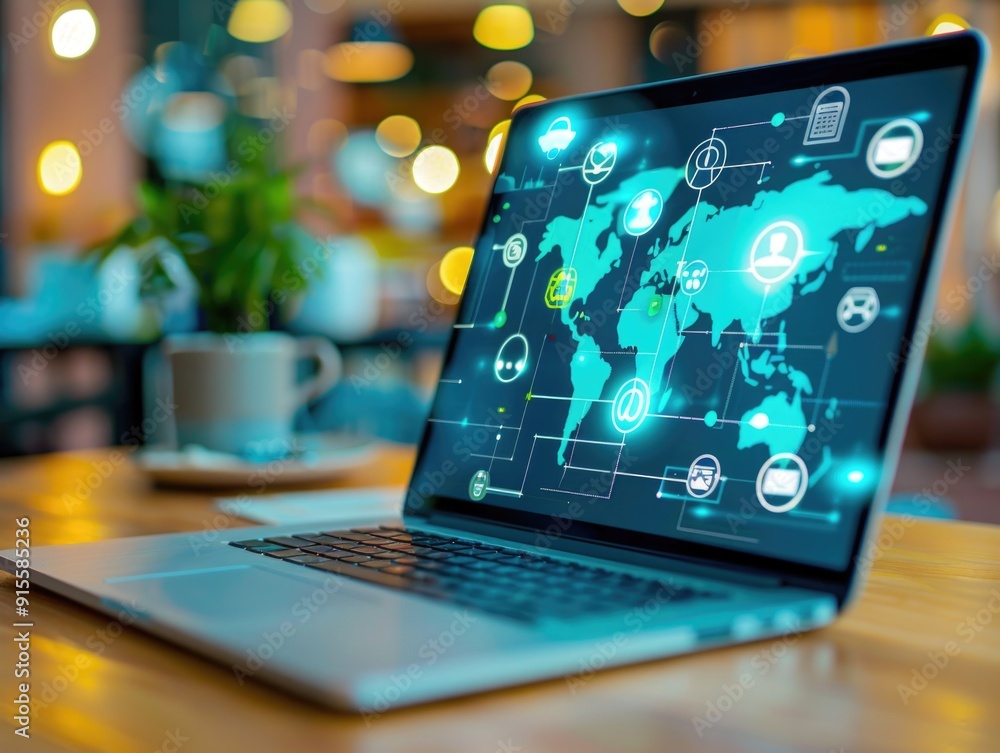Laptop on Wooden Table