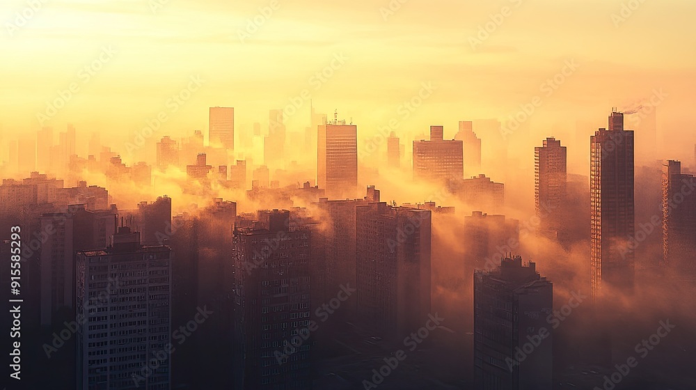 Urban skyline at sunrise, with the city slowly waking up, buildings bathed in the soft, golden light of dawn. Urban skyline at sunrise, with the city slowly waking up, buildings bathed in the soft, golden light of dawn.