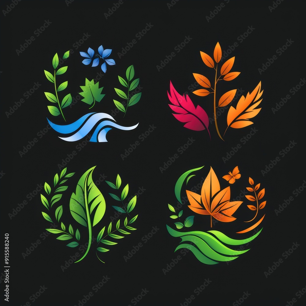 Fototapeta premium Seasons of Unity - Four-Part Nature Logo Representing Spring, Summer, Fall, and Winter in Harmonious Design