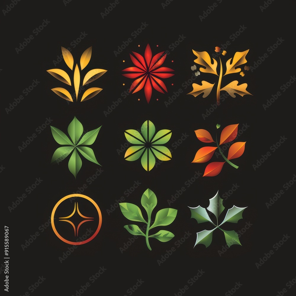 Obraz premium Harmonious Seasons: Nature-Inspired Logo Design Unified in Four Parts