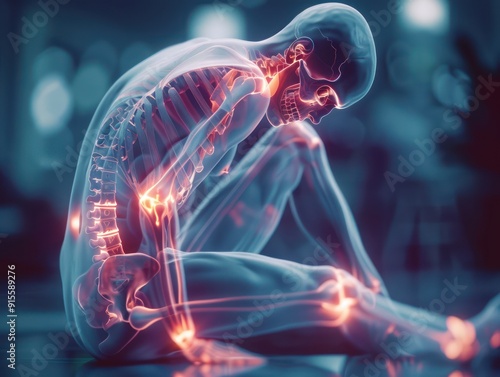 Obraz na płótnie The Visible Impact of Physical Strain Adult Bearing Discomfort, Joint Pain, and Body Ache Aching Muscles, Bone Pain, Skeletal Stress, and the Toll on the Human Form w salonie