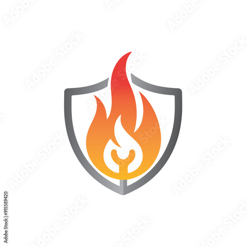 fire protection logo, Fire shield logo template design, fire extinguisher, Modern shield fire logo
