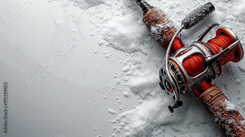 Fishing Rod and Reel with Water Droplets photo