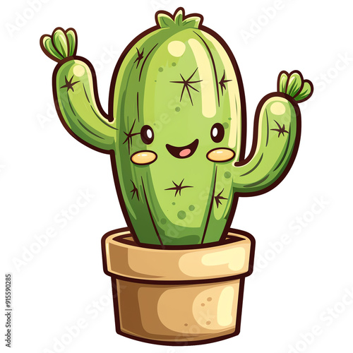 Wallpaper Mural Cartoon cactus in a pot, perfect for adding a playful touch to your designs and illustrations, isolated on transparent background. Torontodigital.ca