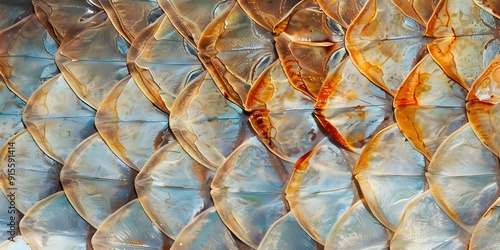 Detailed Macro Shot of Colorful Fish Scales Texture photo