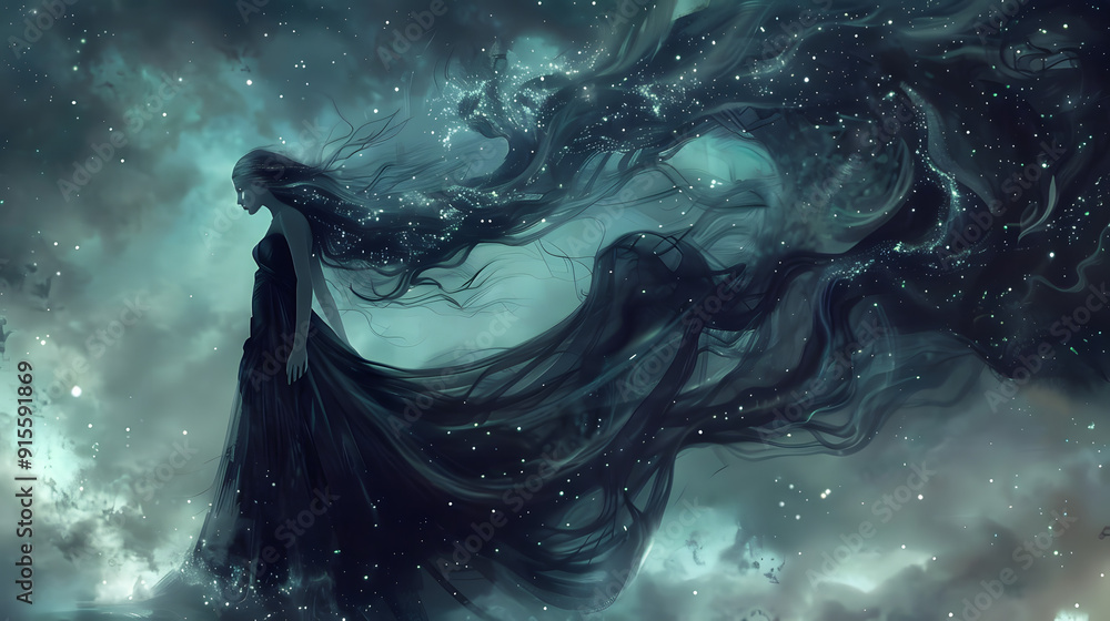 Fototapeta premium greek mythology, nyx goddess of the night