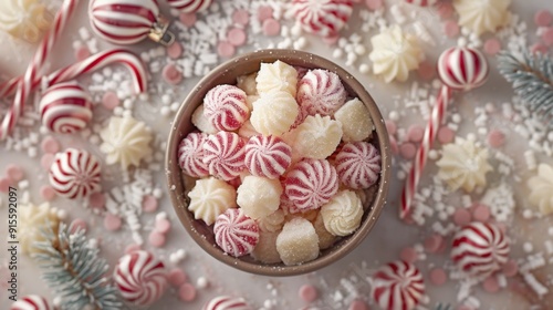 Pink and White Christmas Candy on Rustic Kitchen Counter