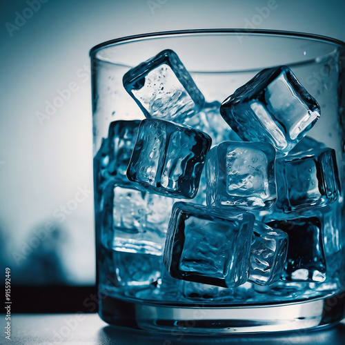 3d rendered a glass of blue liquid drink with ice cubes ai photo