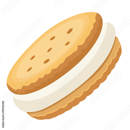 Vanilla Sandwich Cookies Snack Isolated on White Background