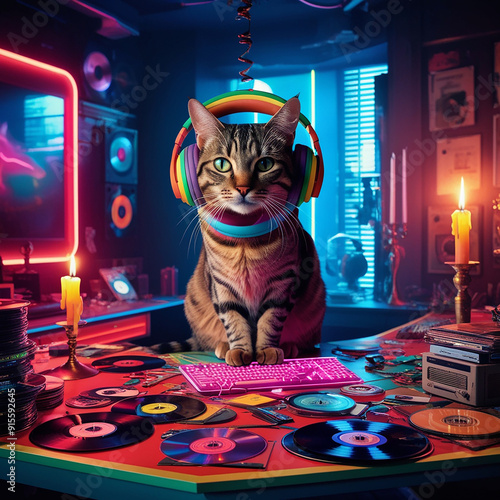 A cat with headphones Ai photo 1