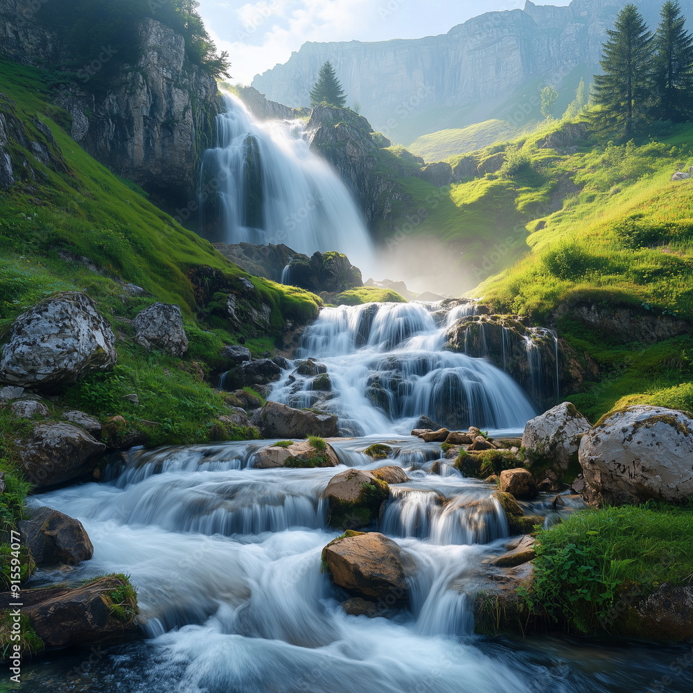 Fototapeta premium wonderful and beautiful waterfall landscape, nature waterfall