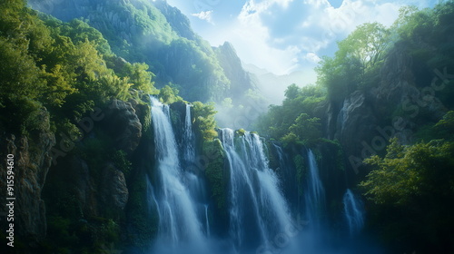 wonderful and beautiful waterfall landscape, nature waterfall