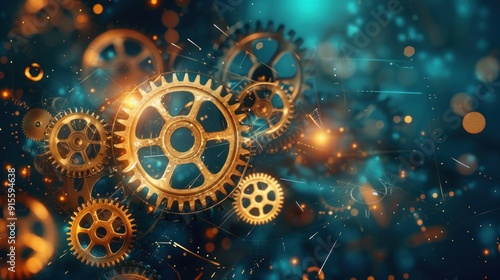 Interlocking Gears on Abstract Background.