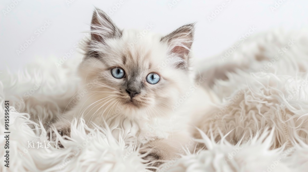 Portrait of a Ragdoll Kitten on a White Furry Blanket Portrait of a Ragdoll Kitten on a White Furry Blanket