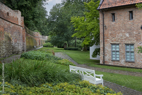 Gardens and citywall. Monastery gardens. Abbey park. City of Rostock. Mecklenburg Vorpommern. East Germany. 