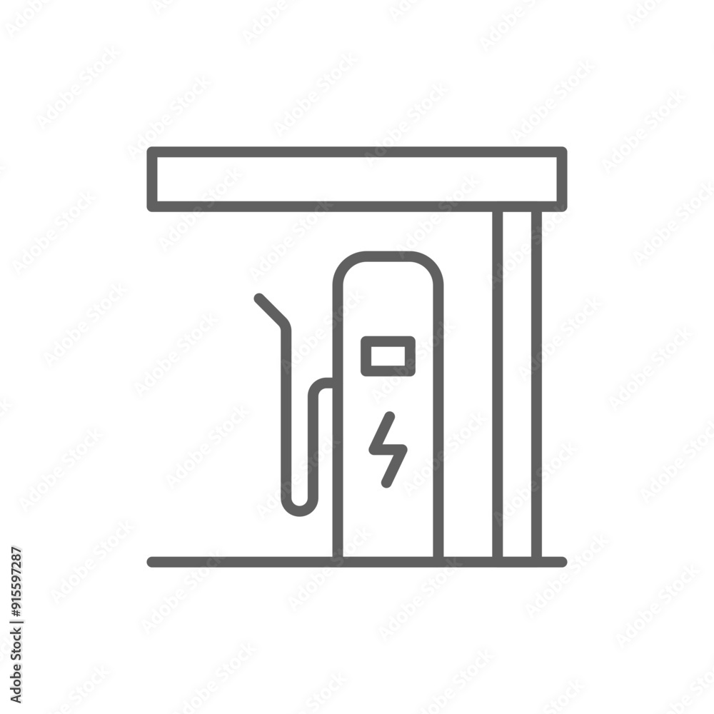 EV charging station icon. Simple outline style. Power supply station, charge, electric vehicle, green energy, technology concept. Thin line symbol. Vector illustration isolated. Editable stroke. EV charging station icon. Simple outline style. Power supply station, charge, electric vehicle, green energy, technology concept. Thin line symbol. Vector illustration isolated. Editable stroke.