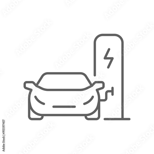 Electric car charging station icon. Simple outline style. Car, EV, charge, electric vehicle, eco, technology, future energy concept. Thin line symbol. Vector illustration isolated. Editable stroke.