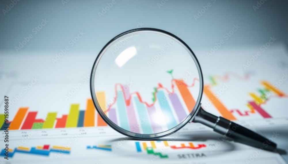 a magnifying glass casts light on colorful financial charts bold and dynamic shapes dance around the central focus illustrating the energetic nature of analysis within a capti a magnifying glass casts light on colorful financial charts bold and dynamic shapes dance around the central focus illustrating the energetic nature of analysis within a capti