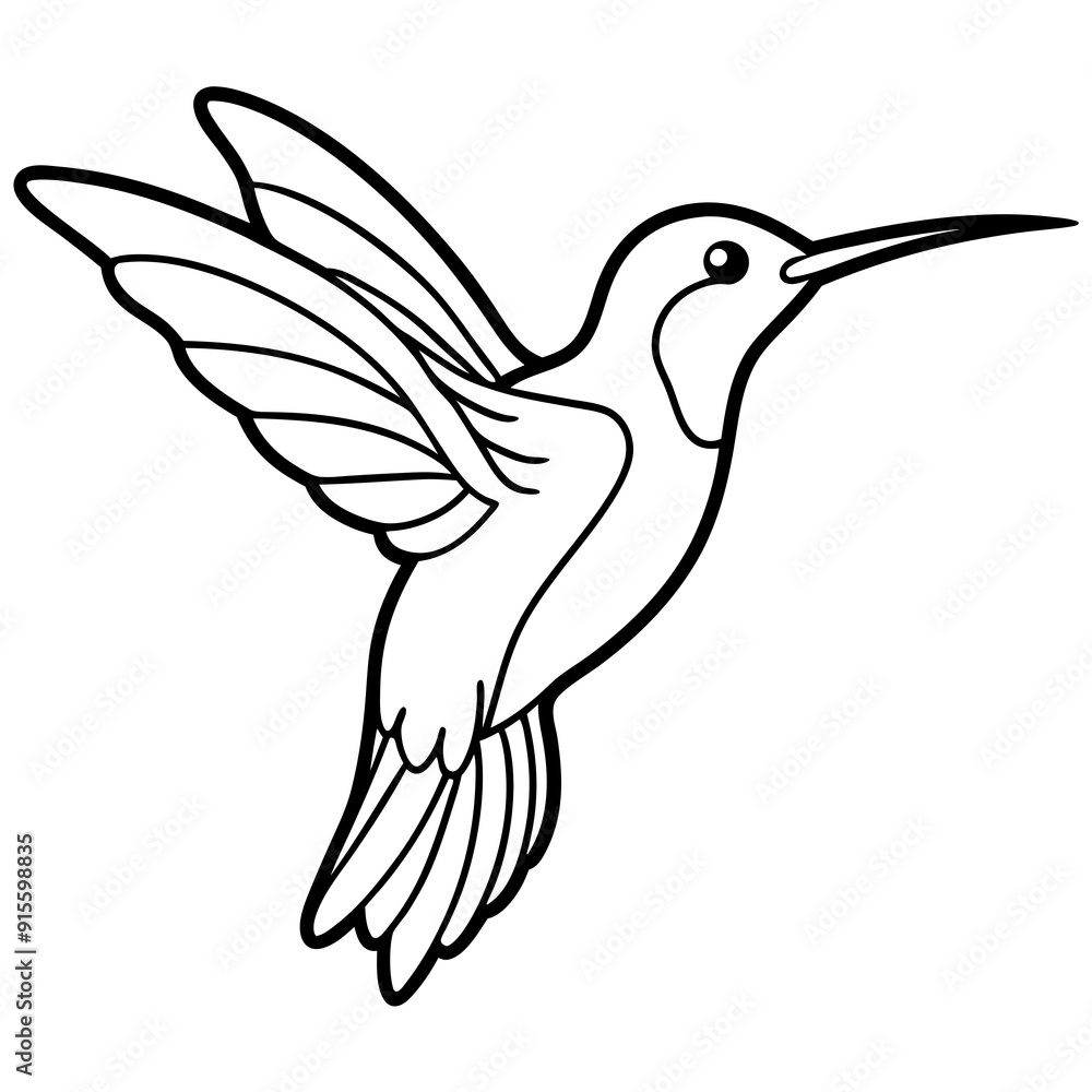 Fototapeta premium Hummingbird isolated on white, hummingbird vector illustration, bird on a branch vector art, hummingbird silhouette, bird vector icon, hummingbird on a branch line art, eps, hummingbird on a branch ca
