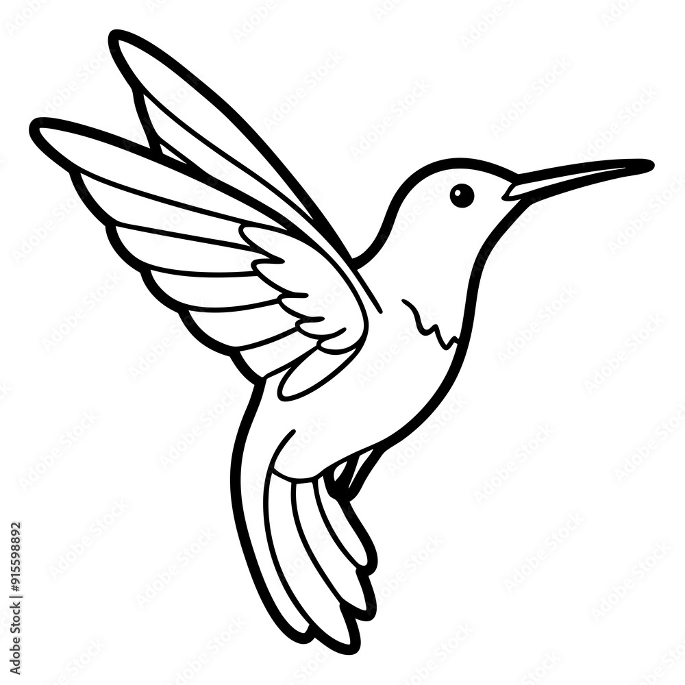 Fototapeta premium Hummingbird isolated on white, hummingbird vector illustration, bird on a branch vector art, hummingbird silhouette, bird vector icon, hummingbird on a branch line art, eps, hummingbird on a branch ca