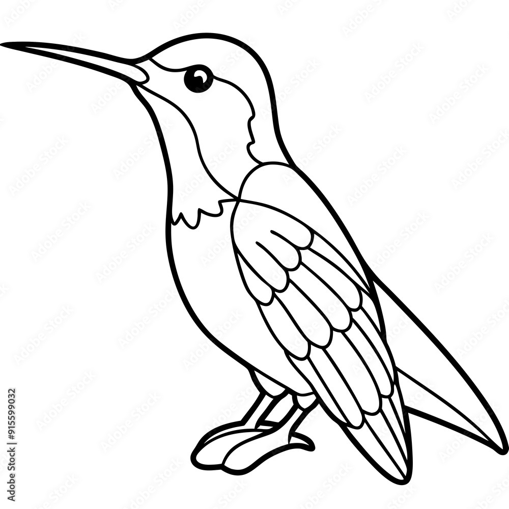 Fototapeta premium Hummingbird isolated on white, hummingbird vector illustration, bird on a branch vector art, hummingbird silhouette, bird vector icon, hummingbird on a branch line art, eps, hummingbird on a branch ca