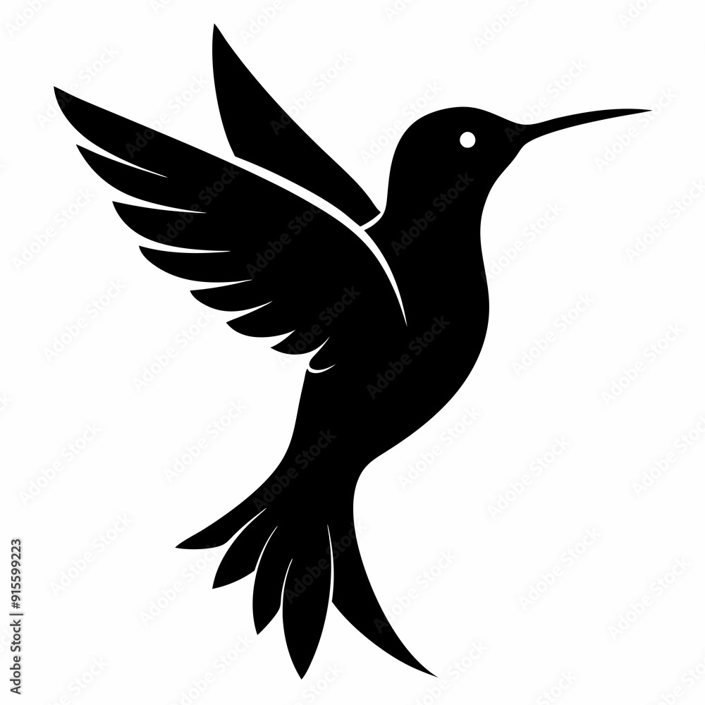 Obraz premium Hummingbird isolated on white, hummingbird vector illustration, bird on a branch vector art, hummingbird silhouette, bird vector icon, hummingbird on a branch line art, eps, hummingbird on a branch ca