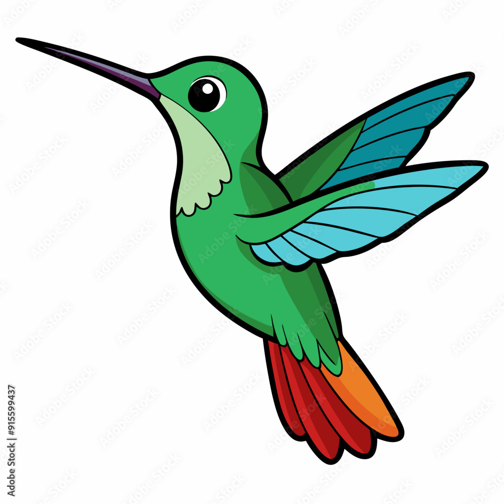 Fototapeta premium Hummingbird isolated on white, hummingbird vector illustration, bird on a branch vector art, hummingbird silhouette, bird vector icon, hummingbird on a branch line art, eps, hummingbird on a branch ca