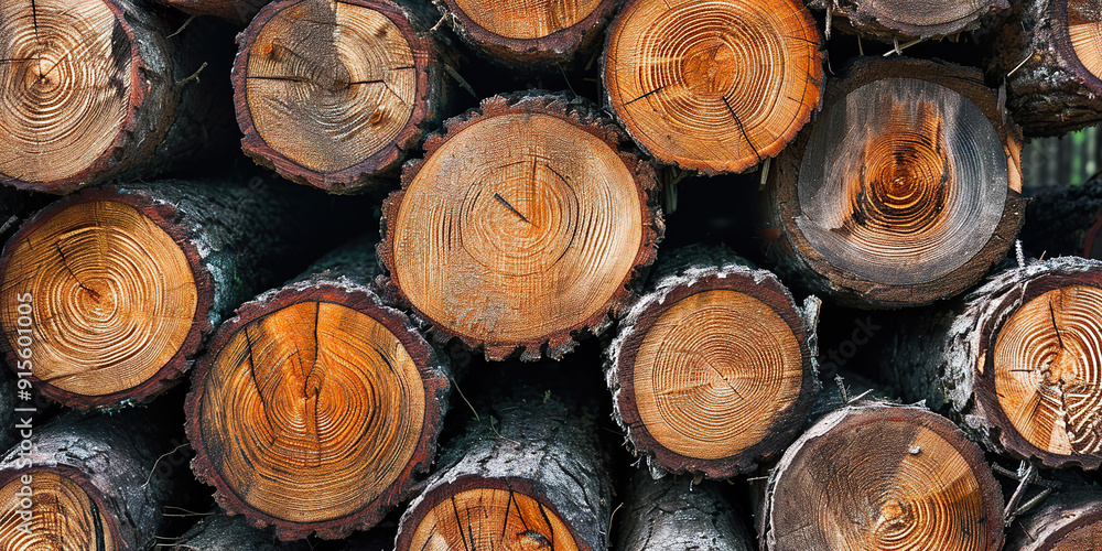Close-up of Stacked Tree Logs Revealing Growth Rings. Close-up of Stacked Tree Logs Revealing Growth Rings.