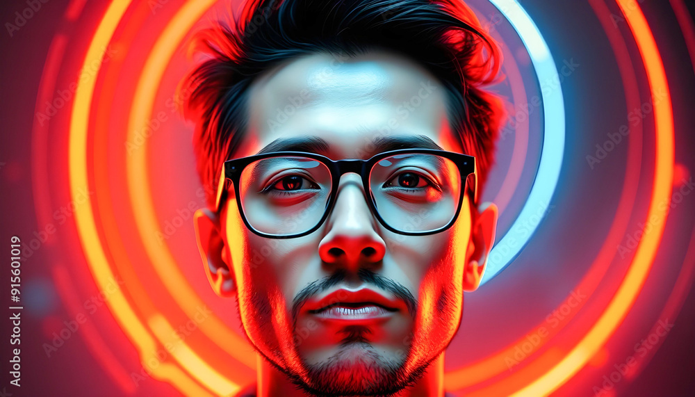 Futuristic Portrait with Neon Halo Modern Visionary Concept Futuristic Portrait with Neon Halo Modern Visionary Concept