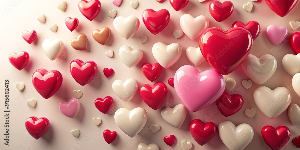 Warm red and pink hearts of various sizes float gently against a soft, creamy white background, evoking feelings of love, romance, and tender affection. Warm red and pink hearts of various sizes float gently against a soft, creamy white background, evoking feelings of love, romance, and tender affection.
