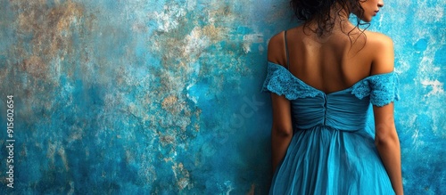 Girl wearing a blue dress. ...