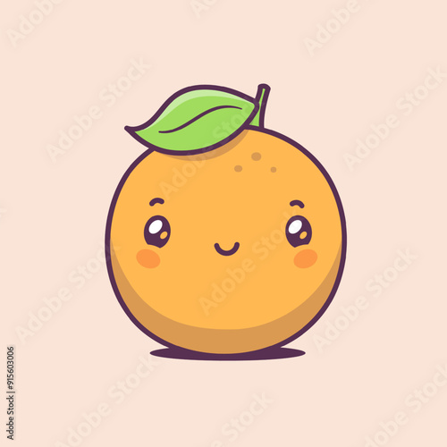 Orange fruit, cute kawaii cartoon mascot character vector illustration