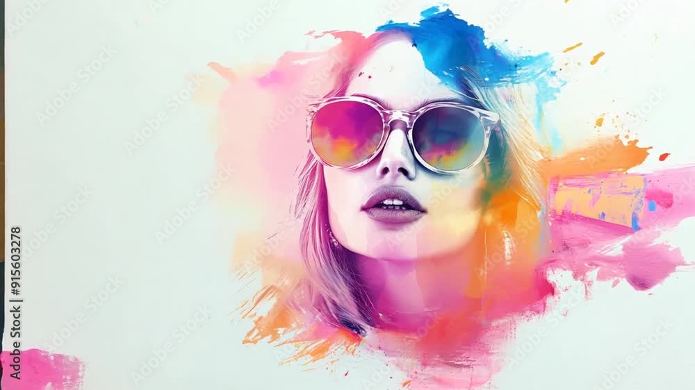 Young Woman With Sunglasses Surrounded By Colorful Paint Splashes Generative AI Young Woman With Sunglasses Surrounded By Colorful Paint Splashes Generative AI
