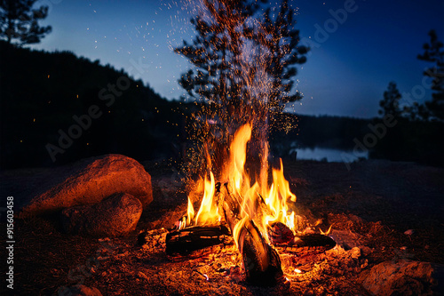 Obraz na płótnie Ein Lagerfeuer in der Natur w salonie