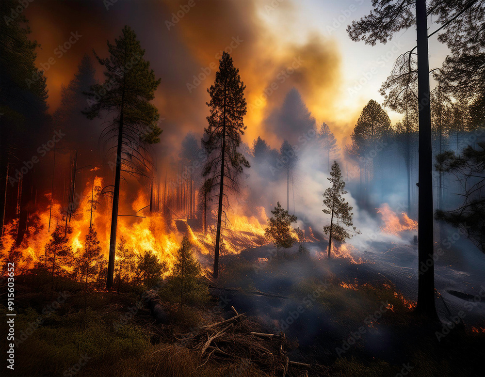 Ein Wald steht in Flammen