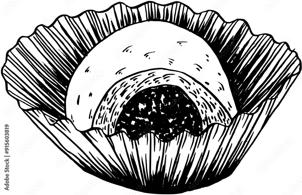 Obraz premium Japanese dessert mochi. Food boho. Hand drawn minimal design. Perfect for wallpaper, template, banner, wall decor, print, postcard, cover. Vector sketch illustration