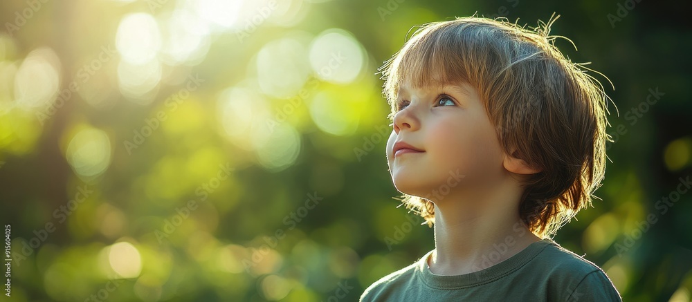 Portrait of a young boy against a sunny green backdrop. with copy space image. Place for adding text or design Portrait of a young boy against a sunny green backdrop. with copy space image. Place for adding text or design