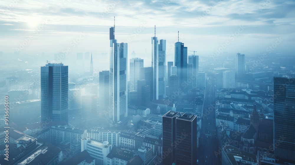 Foggy Skyline with Modern Buildings. Foggy Skyline with Modern Buildings.