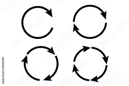 Circle Arrow icon set vector illustration, refresh, reload, Set of circle arrows rotating, different circular arrows of black color isolated, recycle sign, Arrow clock wise rotating symbol, arrow sign