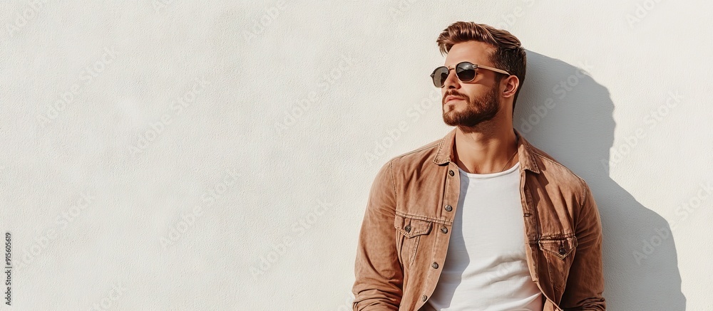 Stylish man standing outside against a white backdrop. with copy space image. Place for adding text or design Stylish man standing outside against a white backdrop. with copy space image. Place for adding text or design
