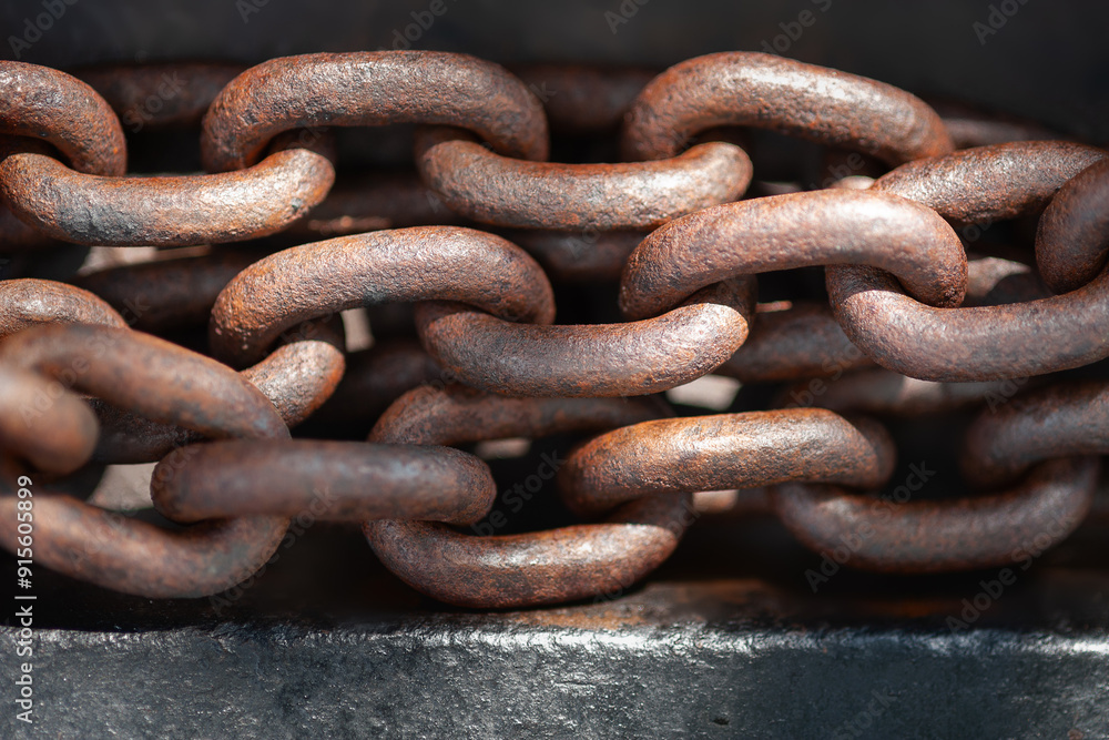Rusty chain. Links of old rusty chain close-up. Coarse texture Rusty chain. Links of old rusty chain close-up. Coarse texture